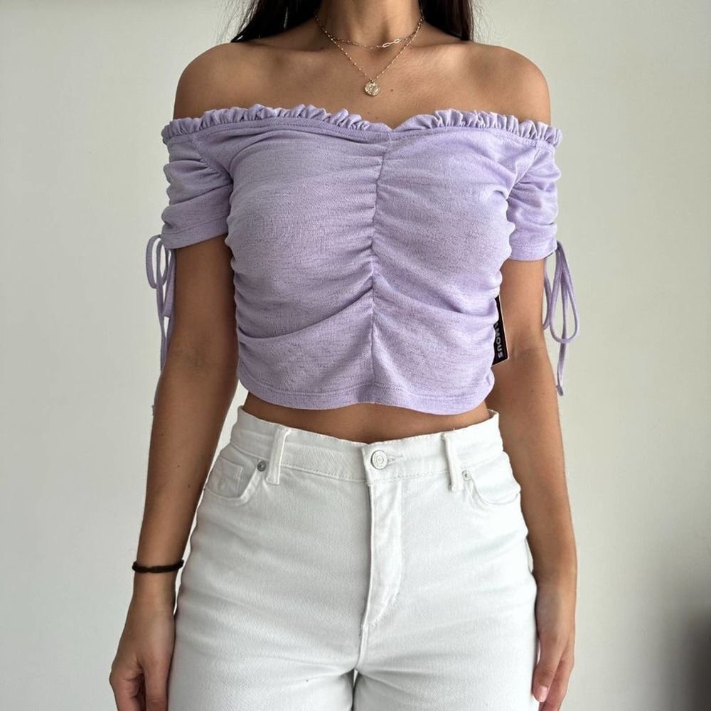 NWT Almost Famous ruched off‎ the shoulder crop top
